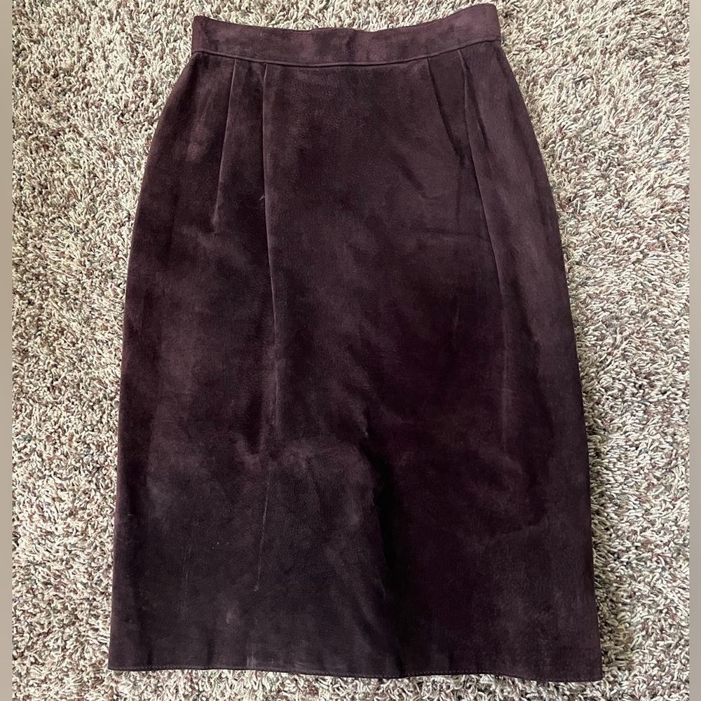 JFS Genuine Leather Deep Purple Midi Skirt
